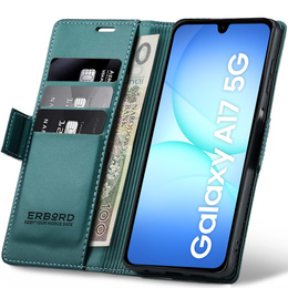 Case for Samsung Galaxy A17 5G, ERBORD Glossy Litchi, wallet with flap, green