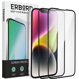 2x Tempered Glass for iPhone 14, ERBORD 3D full display