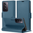 Case for Oppo Reno 12, ERBORD Glossy Litchi, wallet with flap, blue