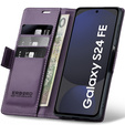 Case for Samsung Galaxy S24 FE, ERBORD Glossy Litchi, wallet with flap, purple