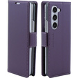 Case for Samsung Galaxy Z Fold 5 5G, ERBORD Glossy Litchi, wallet with flap, purple