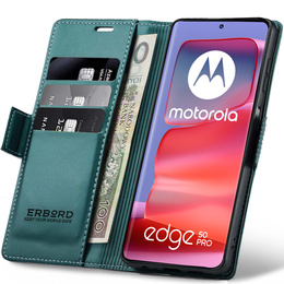 Etui do Motorola Edge 50 Pro, ERBORD Glossy Litchi, portfel z klapką, zielone