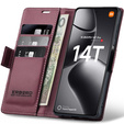 Case for Xiaomi 14T Pro, ERBORD Glossy Litchi, wallet with flap, red