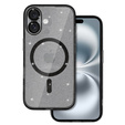 Case for iPhone 16, ERBORD Glitter MagSafe, black + Screen Glass