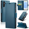 Case for Samsung Galaxy S25, ERBORD Glossy Litchi, wallet with flap, blue