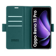 Case for Oppo Reno 13 Pro, ERBORD Glossy Litchi, wallet with flap, green