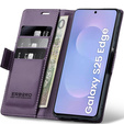 Case for Samsung Galaxy S25 Edge, ERBORD Glossy Litchi, wallet with flap, purple