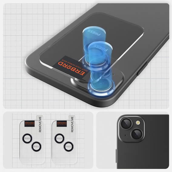 2x ERBORD OPTIK Pro Camera Tempered Glass for iPhone 15/15 Plus/14/14 Plus, black