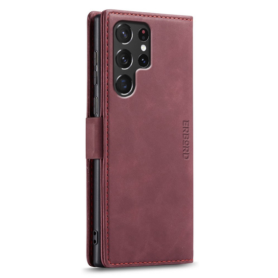 Case for Samsung Galaxy S23 Ultra, ERBORD Vintage, wallet with flap, red