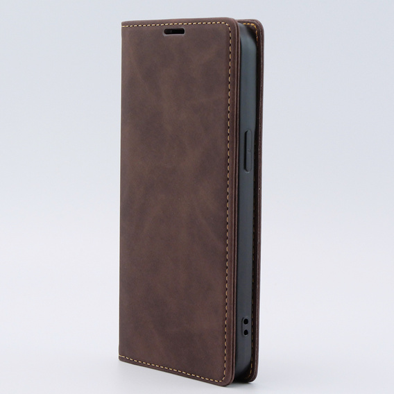 Etui do iPhone 15 Pro, ERBORD Vintage portfel z klapką, kawowe