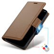 Case for Xiaomi 14T, ERBORD Glossy Litchi, wallet with flap, brown