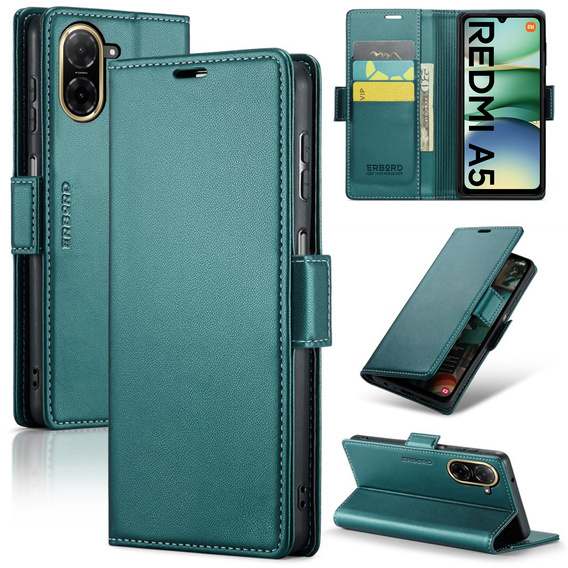 Etui do Xiaomi Redmi A5, ERBORD Glossy Litchi, portfel z klapką, zielone
