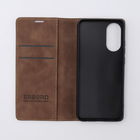 Etui do Oppo A78 4G, ERBORD Vintage portfel z klapką, kawowe