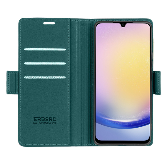 Case for Samsung Galaxy A25 5G, ERBORD Glossy Litchi, wallet with flap, green