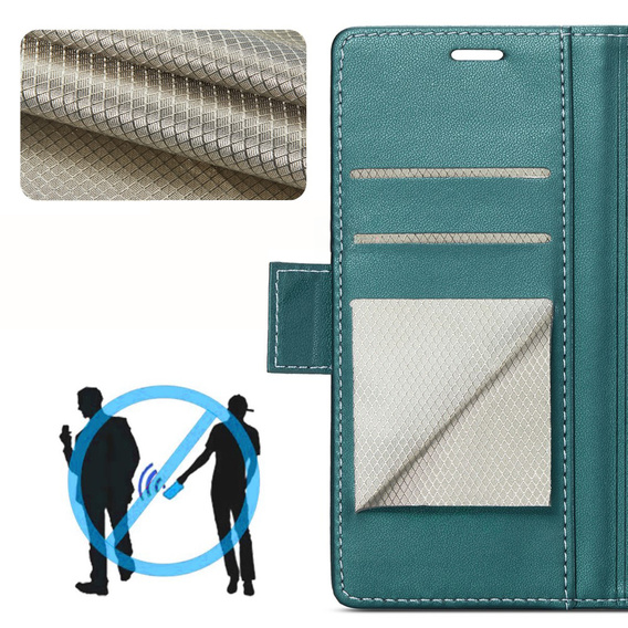 Case for Xiaomi 14T, ERBORD Glossy Litchi, wallet with flap, green