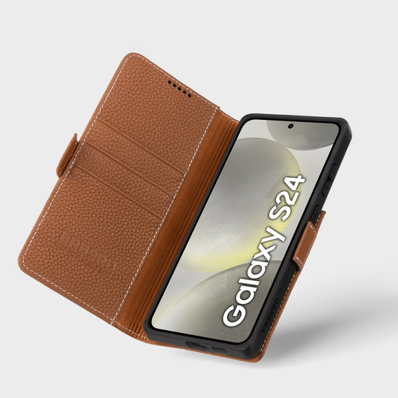 Leather case for Samsung Galaxy S24, ERBORD LeatherWallet, brown