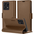 Case for Motorola Edge 50 Pro, ERBORD Glossy Litchi, wallet with flap, brown