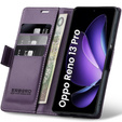 Etui do Oppo Reno 13 Pro, ERBORD Glossy Litchi, portfel z klapką, fioletowe