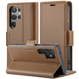 Case for Samsung Galaxy S24 Ultra, ERBORD Glossy Litchi, wallet with flap, brown