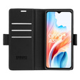 Case for Oppo A18 4G / A38 4G, ERBORD Glossy Litchi, wallet with flap, black