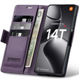 Case for Xiaomi 14T Pro, ERBORD Glossy Litchi, wallet with flap, purple