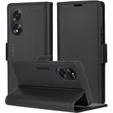 Case for Oppo A60, ERBORD Glossy Litchi, wallet with flap, black