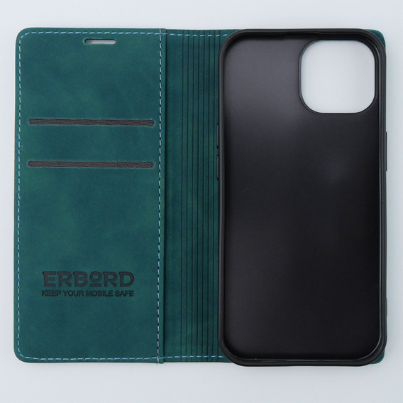 Case for iPhone 15, ERBORD Vintage, wallet with flap, blue