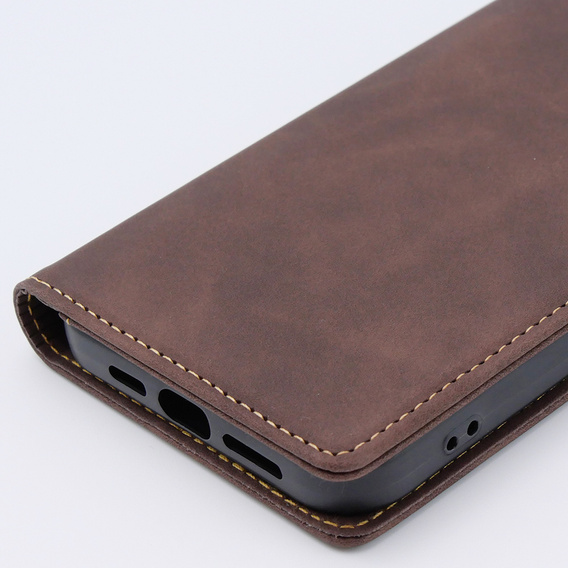 Etui do iPhone 15 Pro, ERBORD Vintage portfel z klapką, kawowe