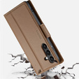 Case for Samsung Galaxy S24, ERBORD Glossy Litchi, wallet with flap, brown