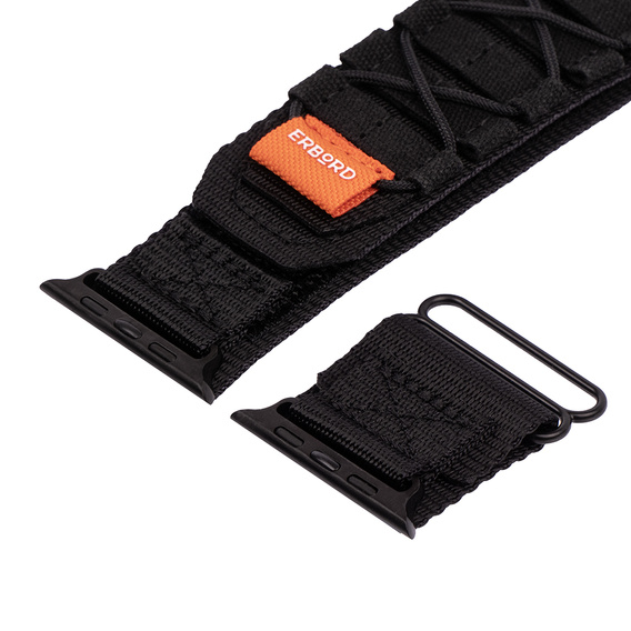 Pasek Nylonowy ERBORD Runner do Apple Watch 1/2/3/4/5/6/7/8/9/10/11/SE Ultra 1/2/3 42/44/45/46/49mm, Czarny
