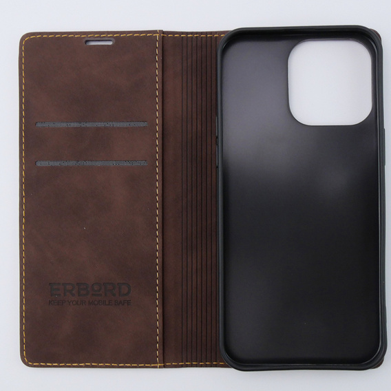 Etui do iPhone 15 Pro, ERBORD Vintage portfel z klapką, kawowe