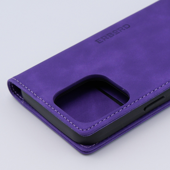 Etui do iPhone 15 Pro, ERBORD Vintage portfel z klapką, fioletowe