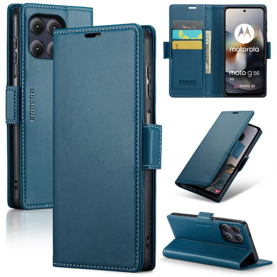 Etui do Motorola Moto G56 5G, ERBORD Glossy Litchi, portfel z klapką, niebieskie