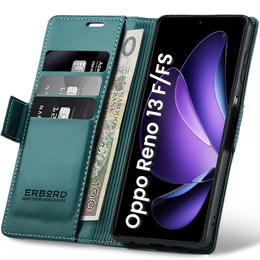 Case for Oppo Reno 13F / Oppo Reno 13FS, ERBORD Glossy Litchi, wallet with flap, green