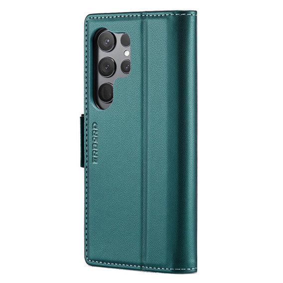 Case for Samsung Galaxy S25 Ultra, ERBORD Glossy Litchi, wallet with flap, green