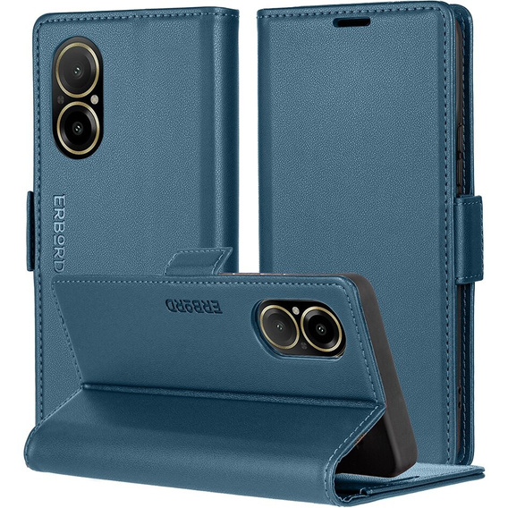 Etui do Realme C67 4G, ERBORD Glossy Litchi, portfel z klapką, niebieskie