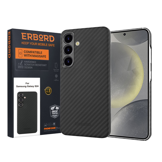 Etui do Samsung Galaxy S24, ERBORD Full Kevlar, do MagSafe, czarne