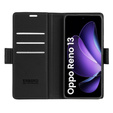 Case for Oppo Reno 13, ERBORD Glossy Litchi, wallet with flap, black