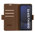 Case for Samsung Galaxy S24 FE, ERBORD Glossy Litchi, wallet with flap, brown