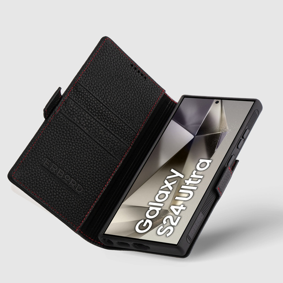 Leather case for Samsung Galaxy S24 Ultra, ERBORD LeatherWallet, black