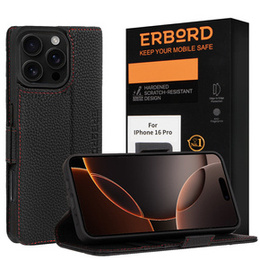 Case for iPhone 16 Pro Max, ERBORD Vintage, wallet with flap, black