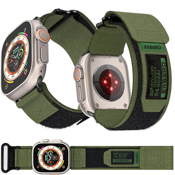 Pasek Nylonowy ERBORD MP84 do Apple Watch 1/2/3/4/5/6/7/8/9/10/11/SE Ultra 1/2/3 42/44/45/46/49mm, Zielony