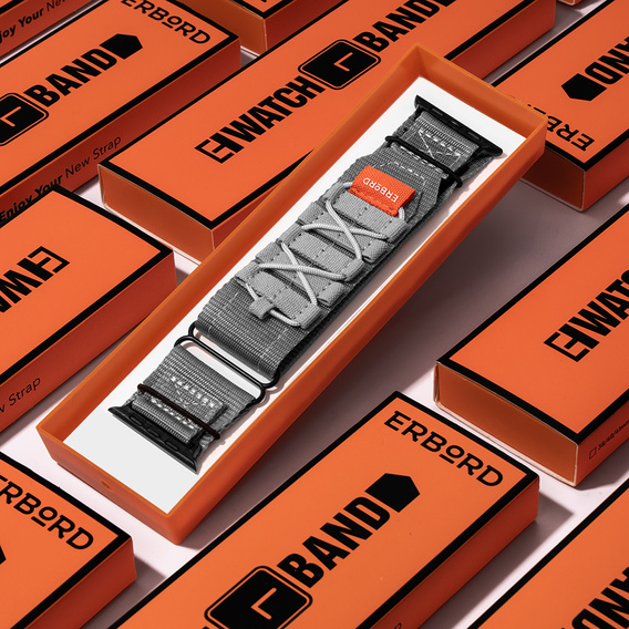 Pasek Nylonowy ERBORD Runner do Apple Watch 1/2/3/4/5/6/7/8/9/10/11/SE Ultra 1/2/3 42/44/45/46/49mm, Szary