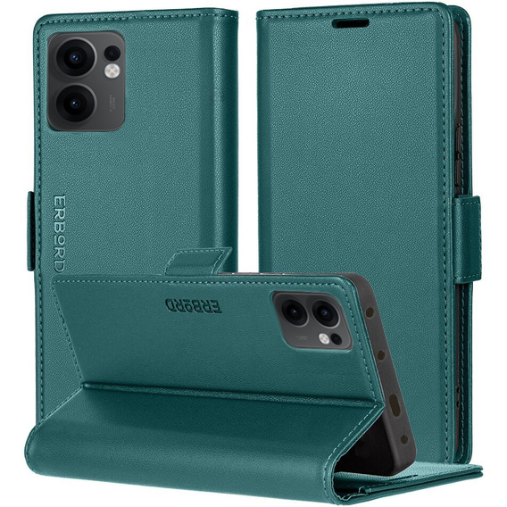 Case for Oppo Reno 13F / Oppo Reno 13FS, ERBORD Glossy Litchi, wallet with flap, green