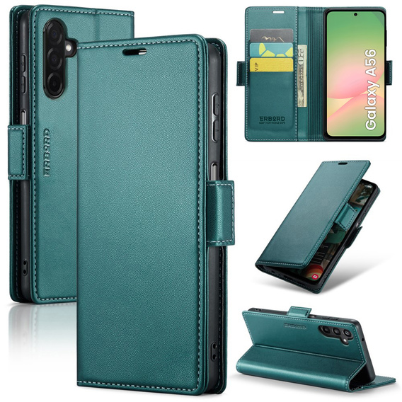 Etui do Samsung Galaxy A56 5G, ERBORD Glossy Litchi, portfel z klapką, zielone