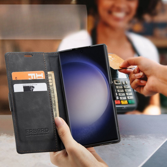 Etui do Samsung Galaxy S24 Ultra, ERBORD Vintage portfel z klapką, czarne