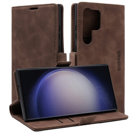 Case for Samsung Galaxy S23 Ultra, ERBORD Vintage, wallet with flap, coffee