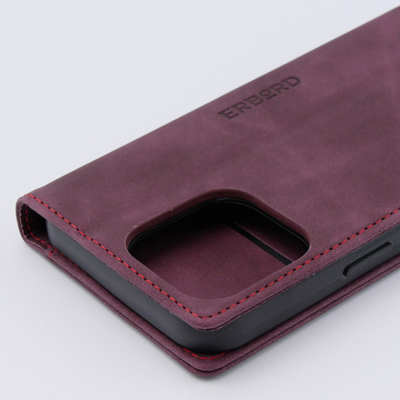 Etui do iPhone 15 Pro Max, ERBORD Vintage portfel z klapką, czerwone