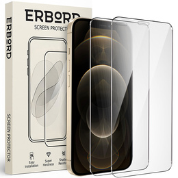 2x Tempered Glass for iPhone 12/12 Pro, ERBORD 9H Hard Glass for phone screen