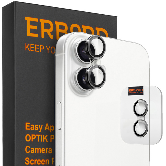 2x ERBORD OPTIK Pro Camera Tempered Glass for iPhone 16 / 16 Plus, black